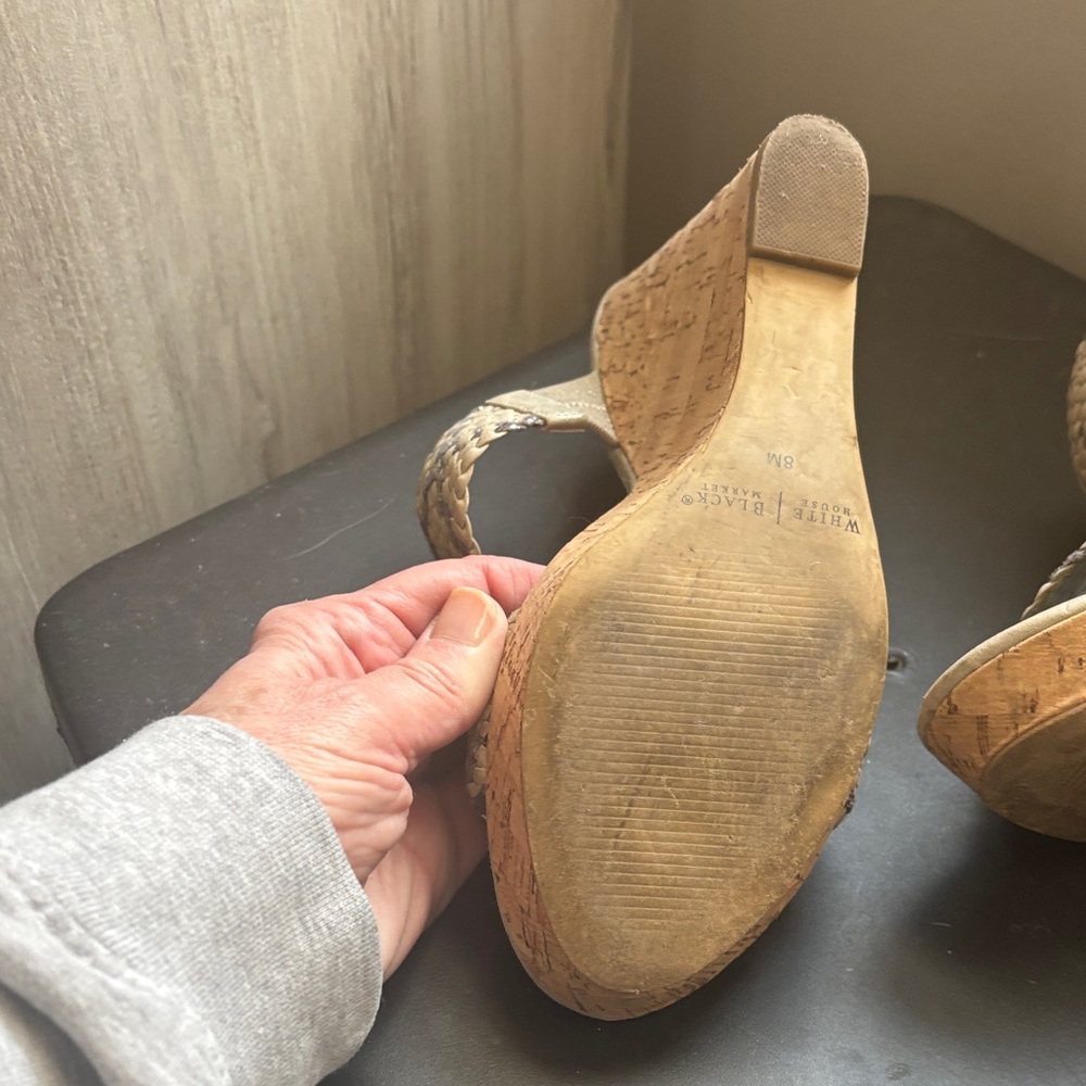 White House Black Market Tan Woven Wedges - Picture 2 of 3